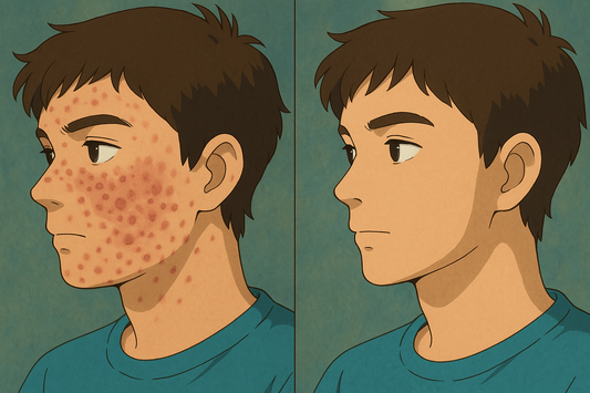A comparison between a man with acne and the same man when his acne is cured