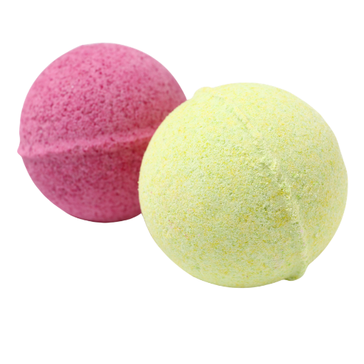 Generieke badbruisballen in roze en gele kleur.