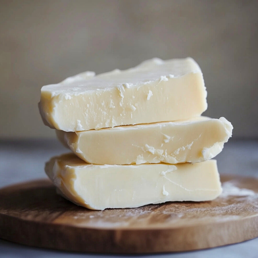 Stukjes tallow voor gebruik in natuurlijke huidverzorging.